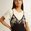 Vestido lencero negro con bordados para mujer