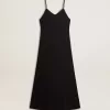 Vestido lencero negro con bordados para mujer