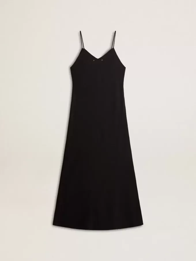 Vestido lencero negro con bordados para mujer