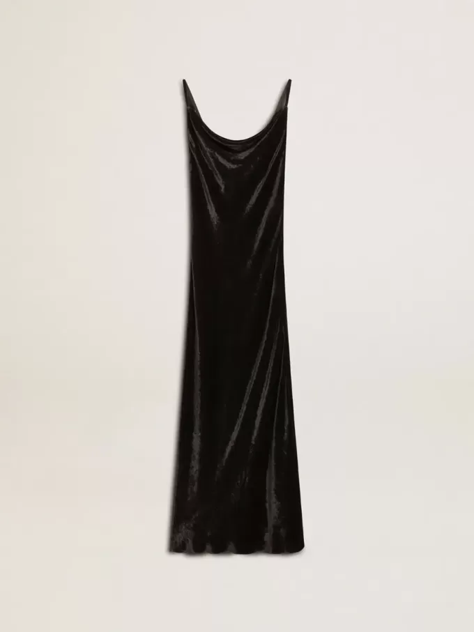 Vestido lencero negro con efecto terciopelo para mujer