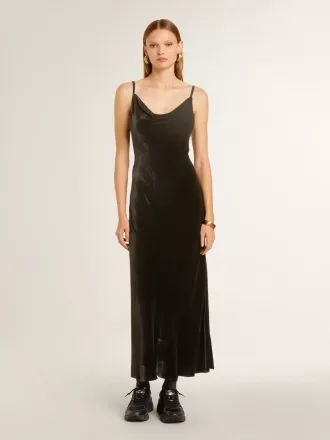 Vestido lencero negro con efecto terciopelo para mujer