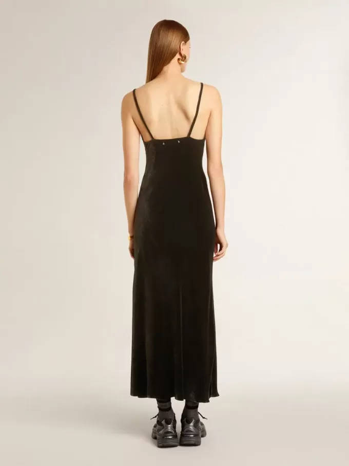 Vestido lencero negro con efecto terciopelo para mujer