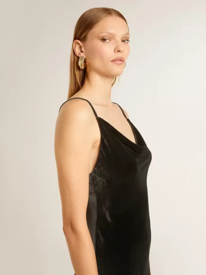 Vestido lencero negro con efecto terciopelo para mujer