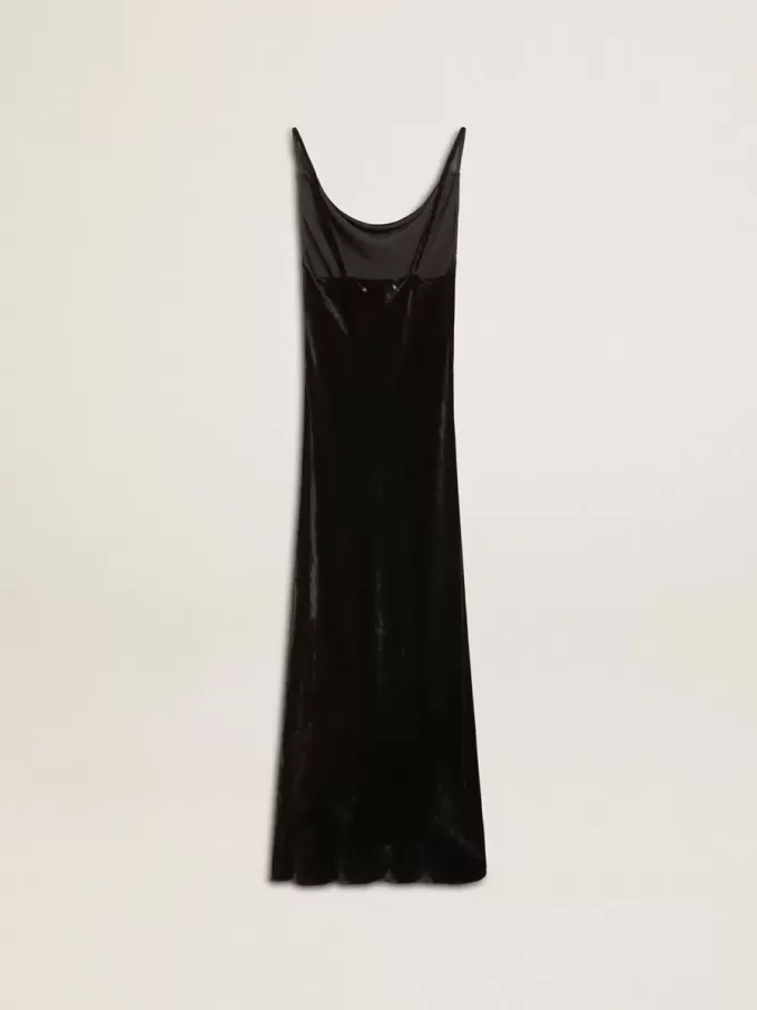 Vestido lencero negro con efecto terciopelo para mujer