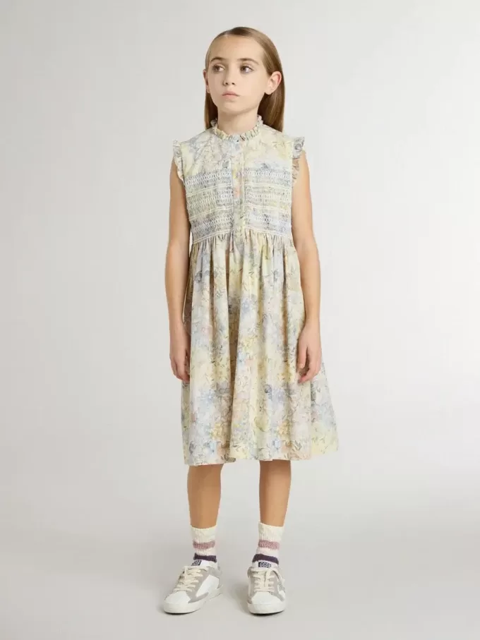 Vestido midi de algodón para niña con estampado floral multicolor