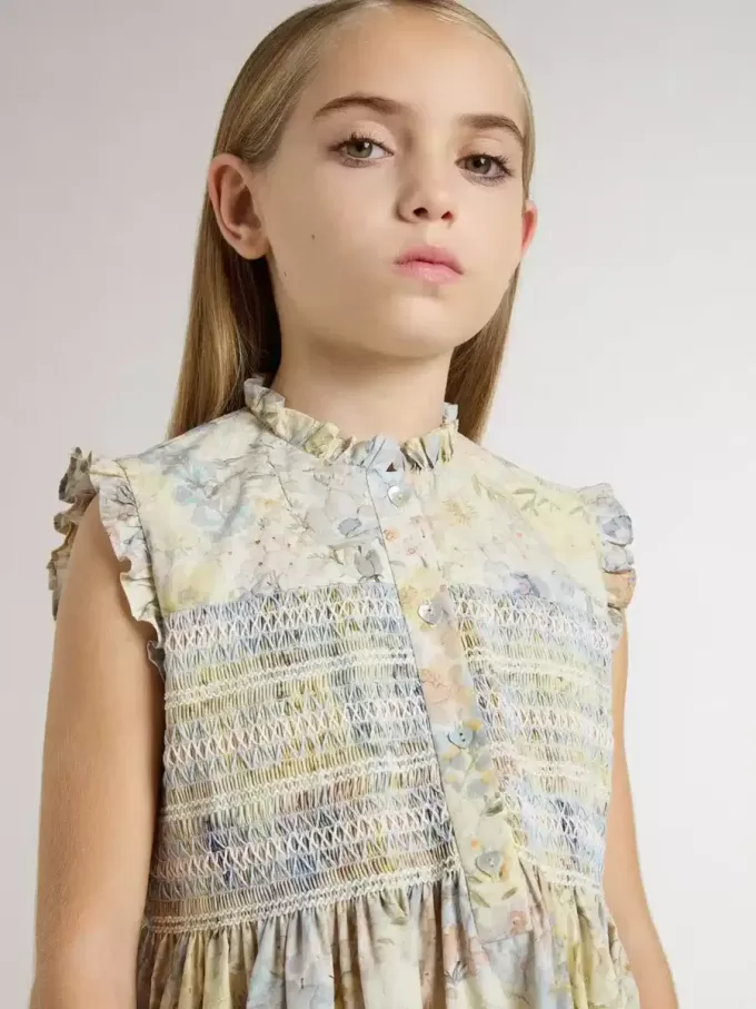 Vestido midi de algodón para niña con estampado floral multicolor