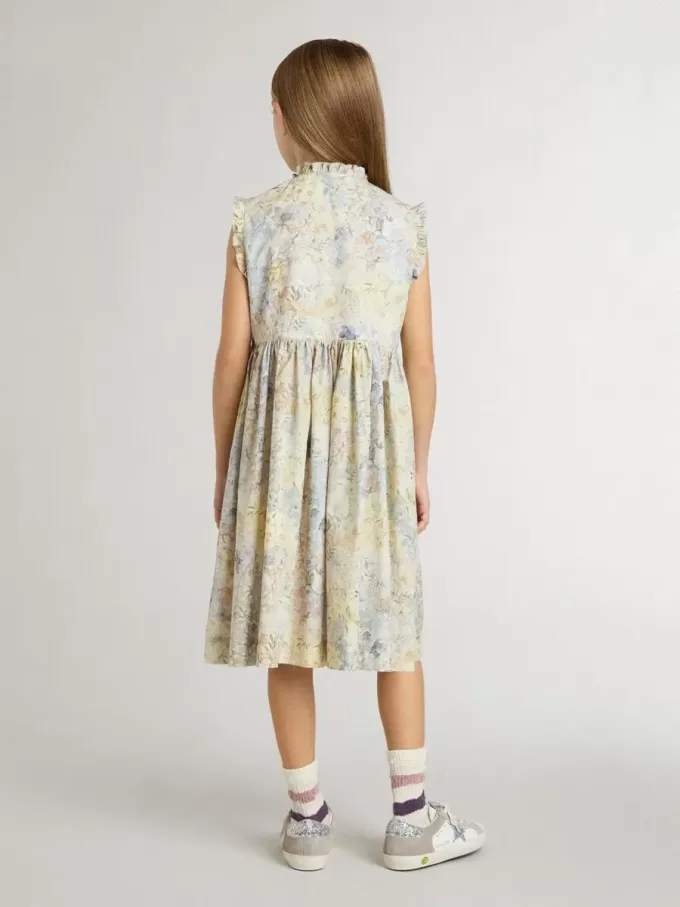 Vestido midi de algodón para niña con estampado floral multicolor