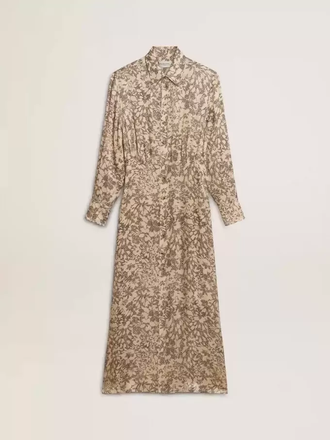 Vestido midi de mujer de mezcla de seda con estampado floral