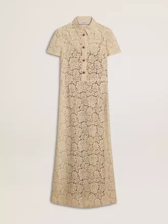 Vestido midi de mujer en encaje transparente color crema