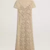 Vestido midi de mujer en encaje transparente color crema Vestido midi de mujer en encaje transparente color crema