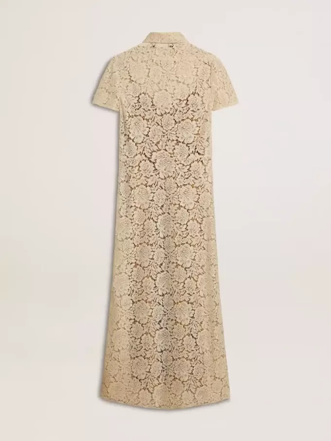 Vestido midi de mujer en encaje transparente color crema Vestido midi de mujer en encaje transparente color crema