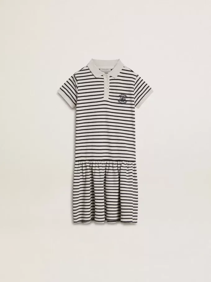 Vestido midi para niña en mezcla de algodón a rayas con bordados