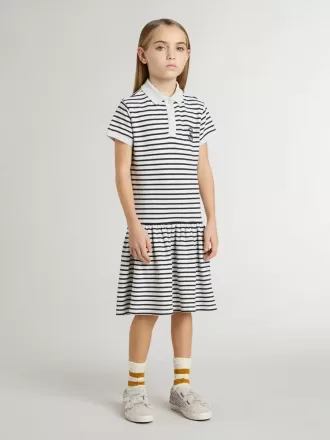 Vestido midi para niña en mezcla de algodón a rayas con bordados