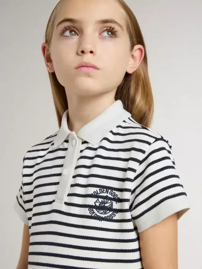 Vestido midi para niña en mezcla de algodón a rayas con bordados