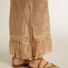 Vestido midi sin mangas para mujer en croché beige con flecos