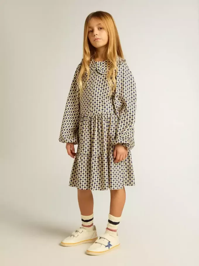 Vestido para niña con estampado geométrico y cuello desmontable Vestido para niña con estampado geométrico y cuello desmontable