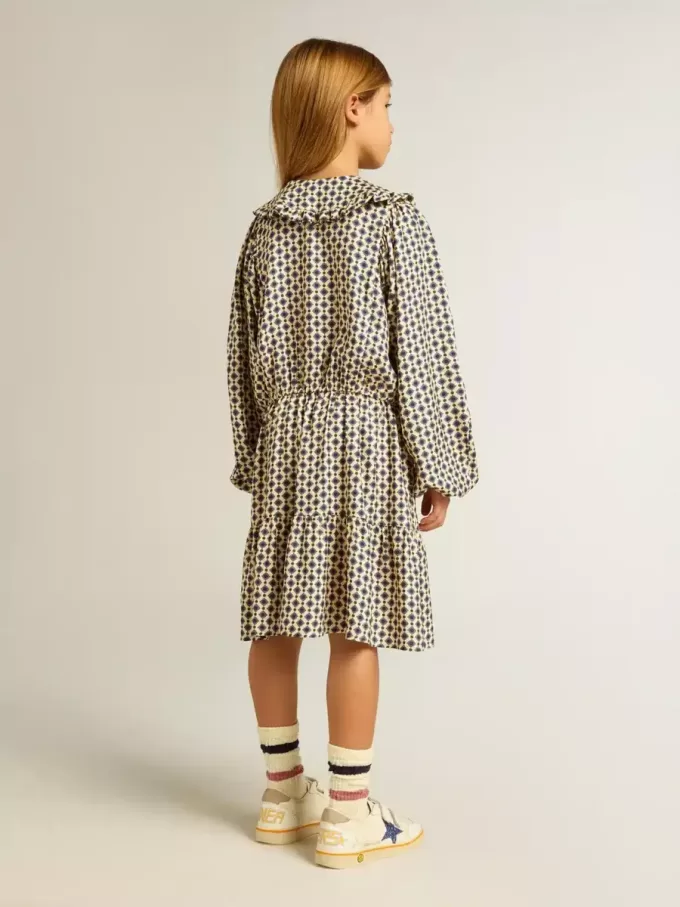Vestido para niña con estampado geométrico y cuello desmontable Vestido para niña con estampado geométrico y cuello desmontable