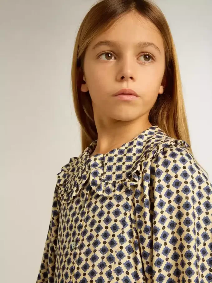 Vestido para niña con estampado geométrico y cuello desmontable Vestido para niña con estampado geométrico y cuello desmontable