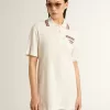 Vestido polo Oasis para mujer en jersey perforado blanco con rayas burdeos Vestido polo Oasis para mujer en jersey perforado blanco con rayas burdeos