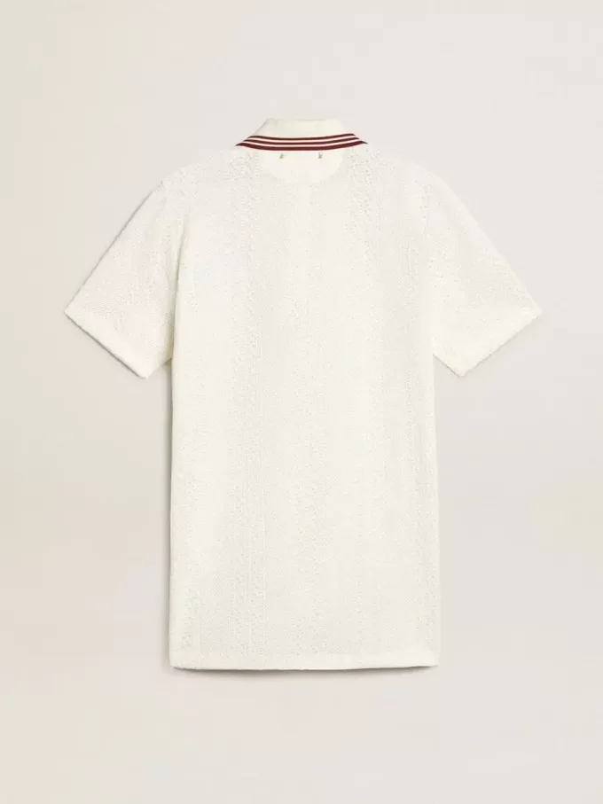 Vestido polo Oasis para mujer en jersey perforado blanco con rayas burdeos Vestido polo Oasis para mujer en jersey perforado blanco con rayas burdeos