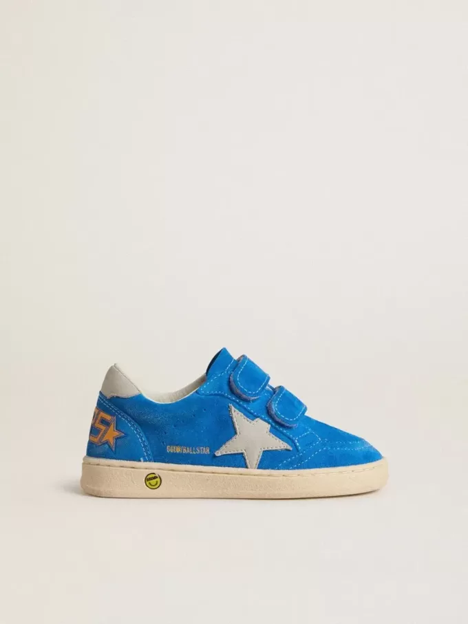 Young Ball Star en ante azul claro con estrella y lengüeta en el talón de nubuck gris