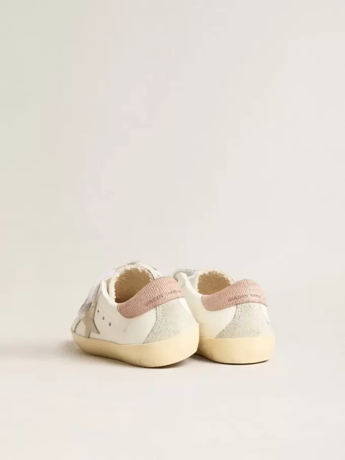 Young Old School en piel con estrella de ante gris y lengüeta del talón en rosa viejo