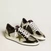 Zapatillas Ball Star LAB para hombre en piel plateada con estrella de piel marrón y lengüeta negra en el talón