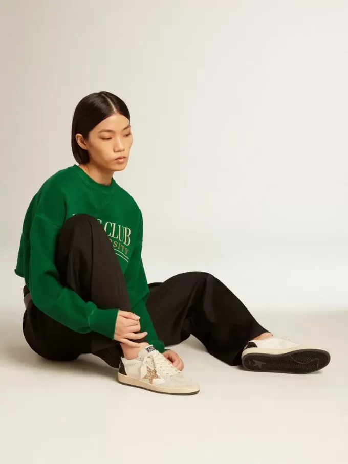 Zapatillas Ball Star LTD para mujer en napa y ante con estrella brillante y lengüeta negra en el talón Zapatillas Ball Star LTD para mujer en napa y ante con estrella brillante y lengüeta negra en el talón