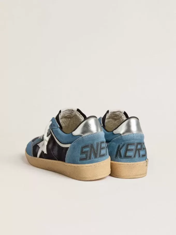 Zapatillas Ball Star para hombre en ante azul con estrella y lengüeta en el talón de piel plateada Zapatillas Ball Star para hombre en ante azul con estrella y lengüeta en el talón de piel plateada