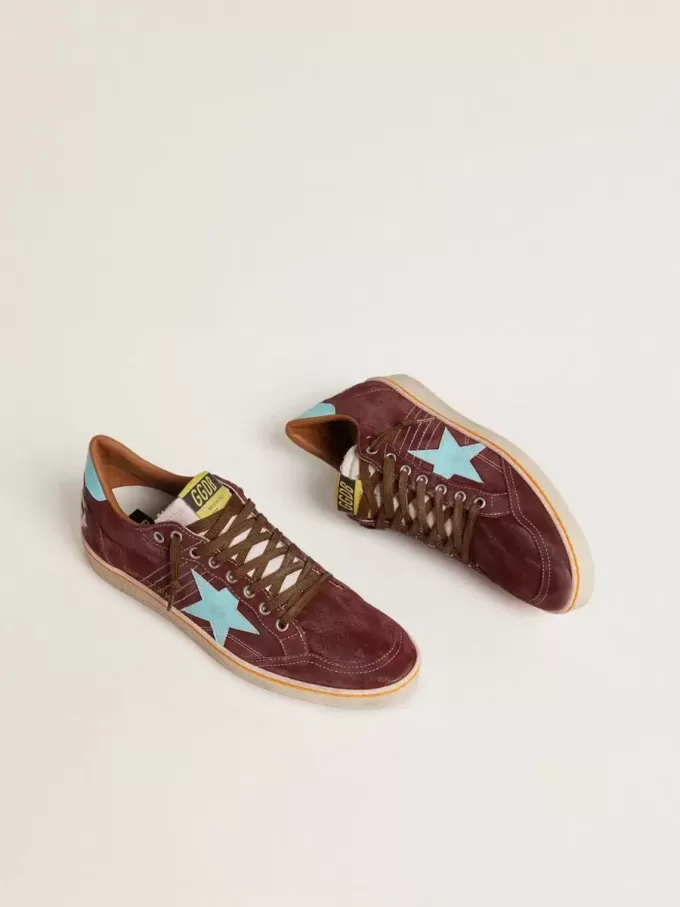 Zapatillas Ball Star para hombre en ante rojo oscuro con estrella azul claro y lengüeta en el talón