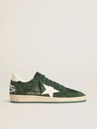 Zapatillas Ball Star para hombre en ante verde con estrella y lengüeta en el talón de piel blanca Zapatillas Ball Star para hombre en ante verde con estrella y lengüeta en el talón de piel blanca
