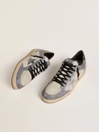 Zapatillas Ball Star para hombre en ante y nubuck con estrella de piel metalizada plateada y lengüeta del talón de piel metalizada dorada Zapatillas Ball Star para hombre en ante y nubuck con estrella de piel metalizada plateada y lengüeta del talón de piel metalizada dorada