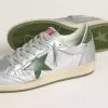 Zapatillas Ball Star para hombre en nailon plateado con estrella y lengüeta en el talón de cuero verde
