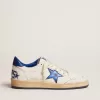 Zapatillas Ball Star para hombre en napa blanca con estrella azul y lengüeta en el talón Zapatillas Ball Star para hombre en napa blanca con estrella azul y lengüeta en el talón