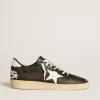 Zapatillas Ball Star para hombre en napa negra con estrella y lengüeta en el talón de cuero blanco