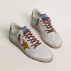 Zapatillas Ball Star para hombre en piel napa blanca con estrella y lengüeta en el talón en piel con estampado animal amarillo