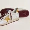 Zapatillas Ball Star para hombre en piel napa blanca con estrella y lengüeta en el talón en piel con estampado animal amarillo
