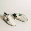 Zapatillas Ball Star para hombre en piel napa blanca con estrella y lengüeta en el talón en piel verde