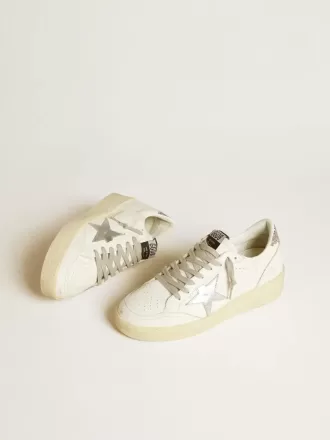 Zapatillas Ball Star para mujer con estrella de piel plateada y lengüeta del talón con purpurina plateada Zapatillas Ball Star para mujer con estrella de piel plateada y lengüeta del talón con purpurina plateada