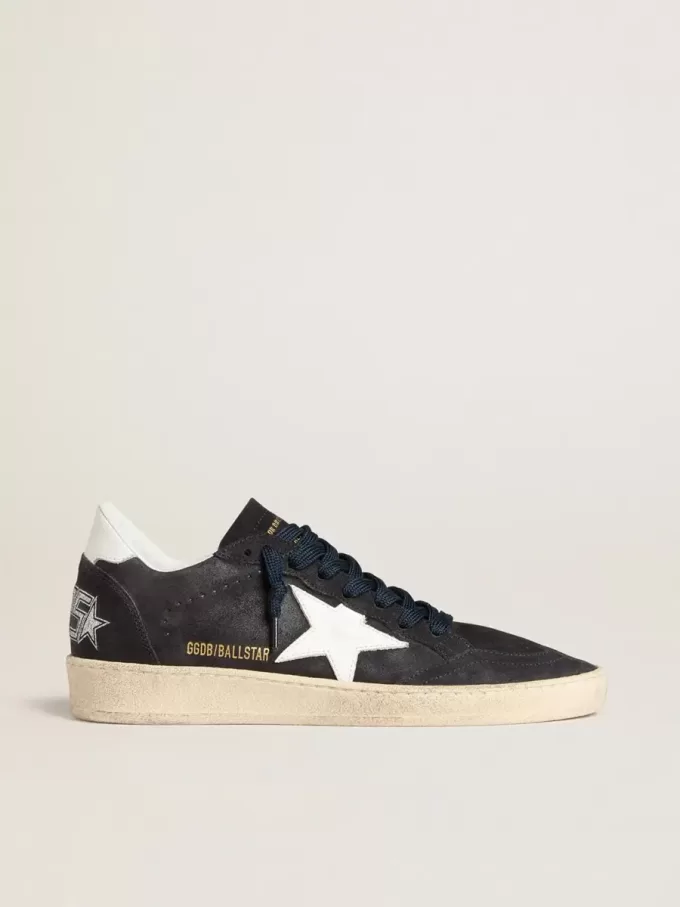 Zapatillas Ball Star para mujer en ante azul oscuro con estrella y lengüeta en el talón de cuero