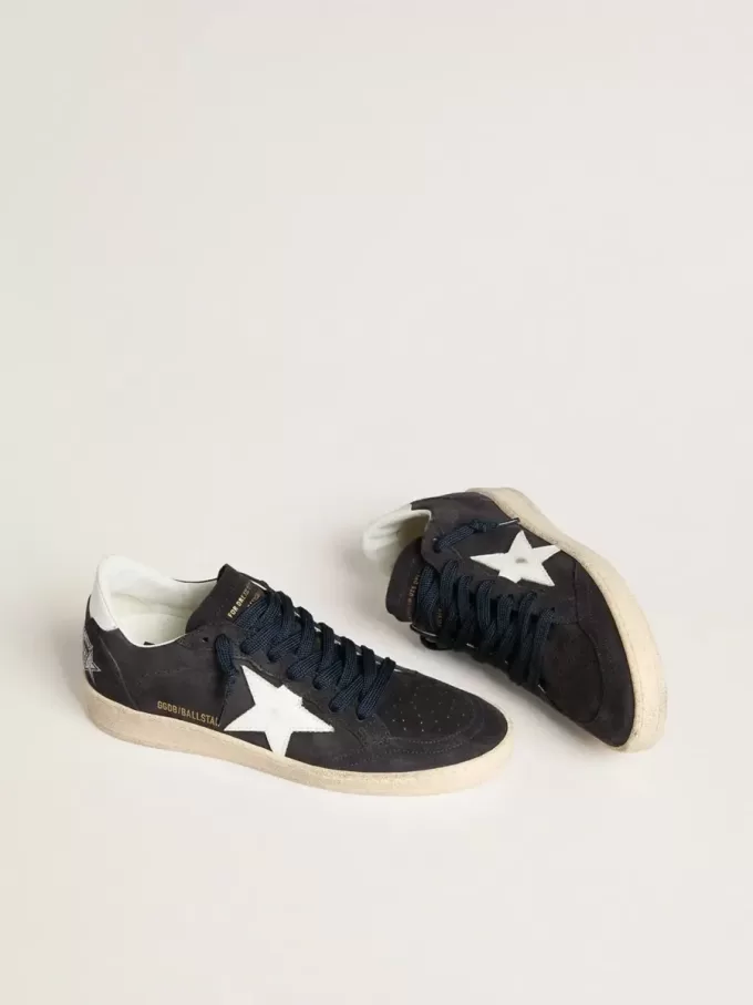 Zapatillas Ball Star para mujer en ante azul oscuro con estrella y lengüeta en el talón de cuero