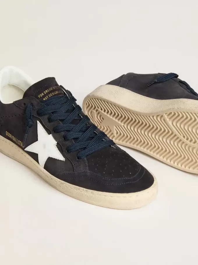 Zapatillas Ball Star para mujer en ante azul oscuro con estrella y lengüeta en el talón de cuero