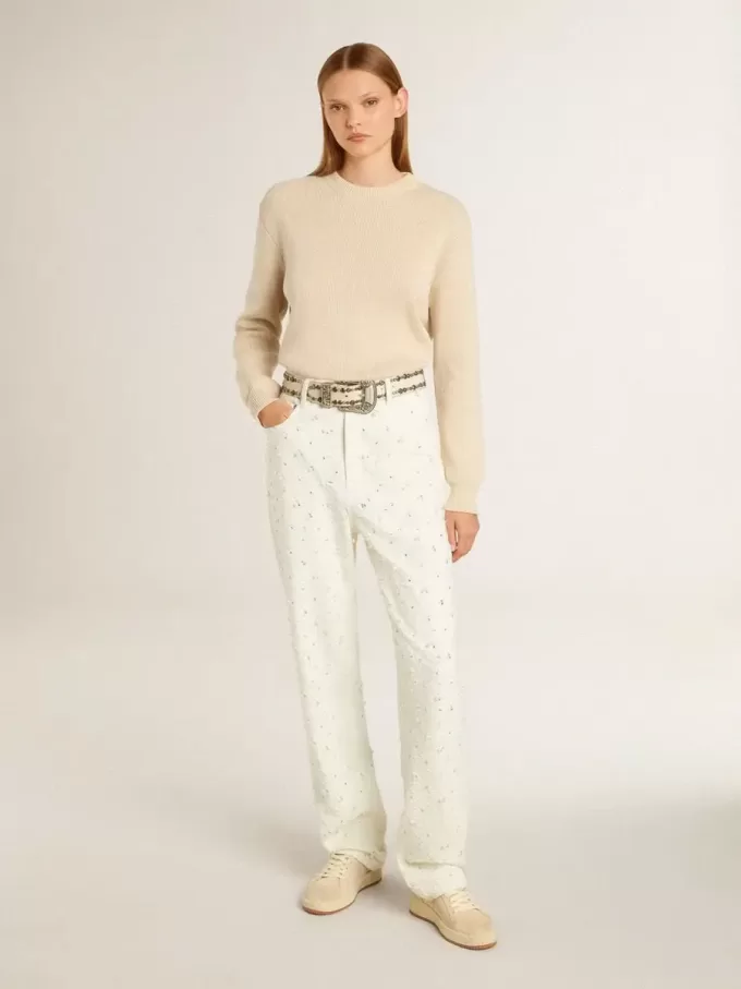 Zapatillas Ball Star para mujer en ante beige con estrella y lengüeta en el talón de cuero blanco