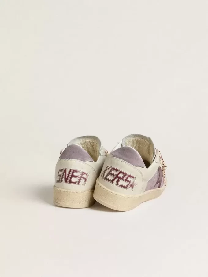 Zapatillas Ball Star para mujer en ante lila con estrella de cuero burdeos y lengüeta del talón en ante lila