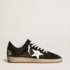 Zapatillas Ball Star para mujer en ante negro con estrella de cuero blanco