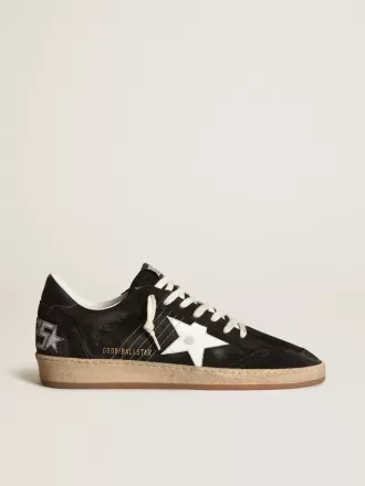 Zapatillas Ball Star para mujer en ante negro con estrella de cuero blanco