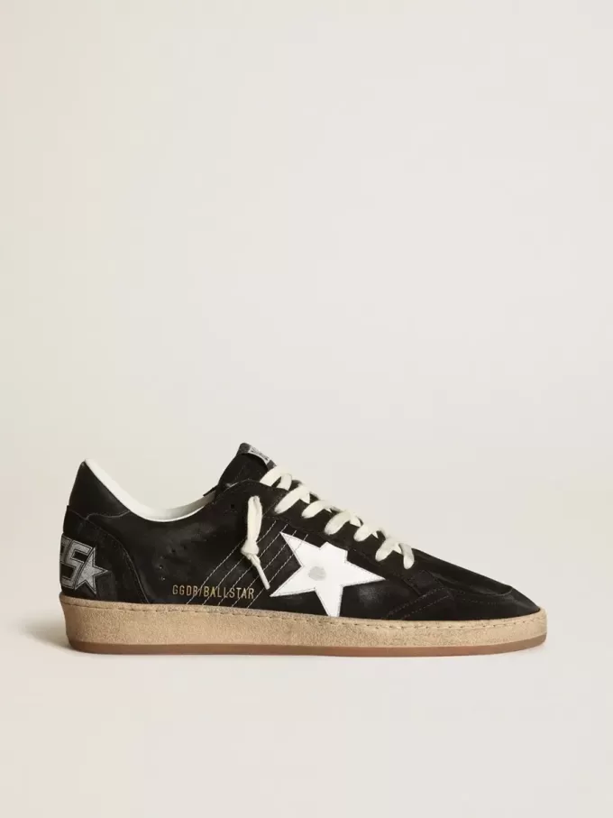 Zapatillas Ball Star para mujer en ante negro con estrella de cuero blanco