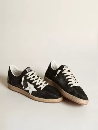 Zapatillas Ball Star para mujer en ante negro con estrella de cuero blanco