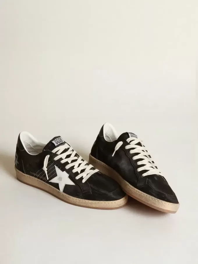 Zapatillas Ball Star para mujer en ante negro con estrella de cuero blanco