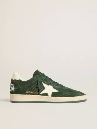 Zapatillas Ball Star para mujer en ante verde con estrella y lengüeta en el talón de cuero blanco